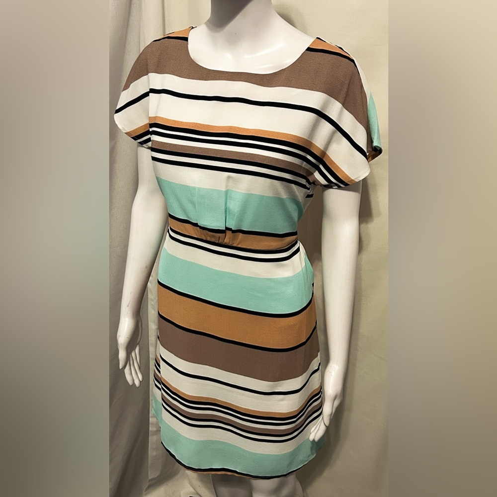 Thml Xs Retro Mod Striped Short Sleeve Summer Casual Dress Boho Lightweight